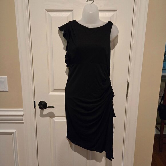La Perla Black Draped Midi Cocktail Ruffle Sleeve Dress Size 44 IT - Picture 1 of 16